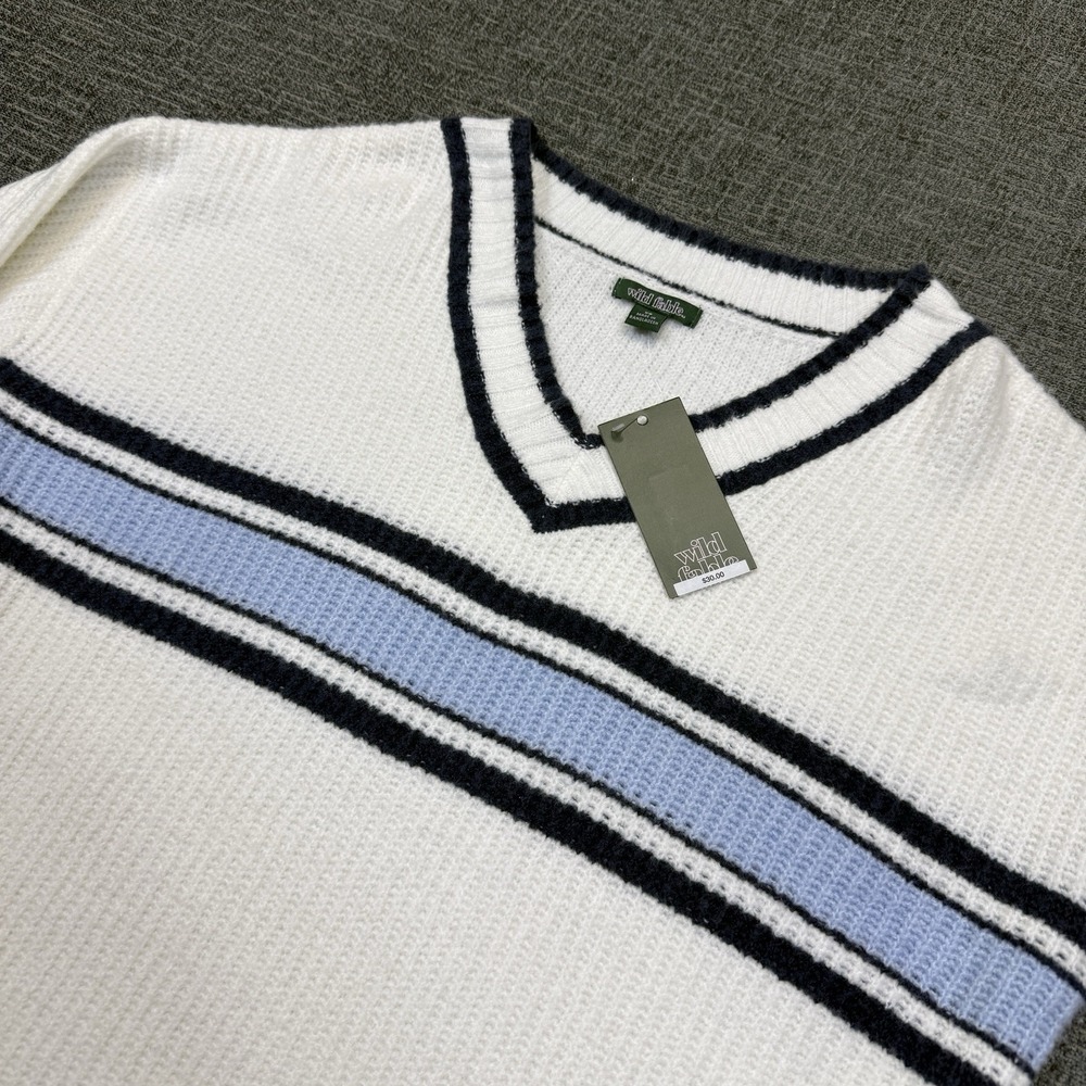 Wild Fable Sweater Womens XS Cropped V Neck Striped Blue White Knit Pullover NWT